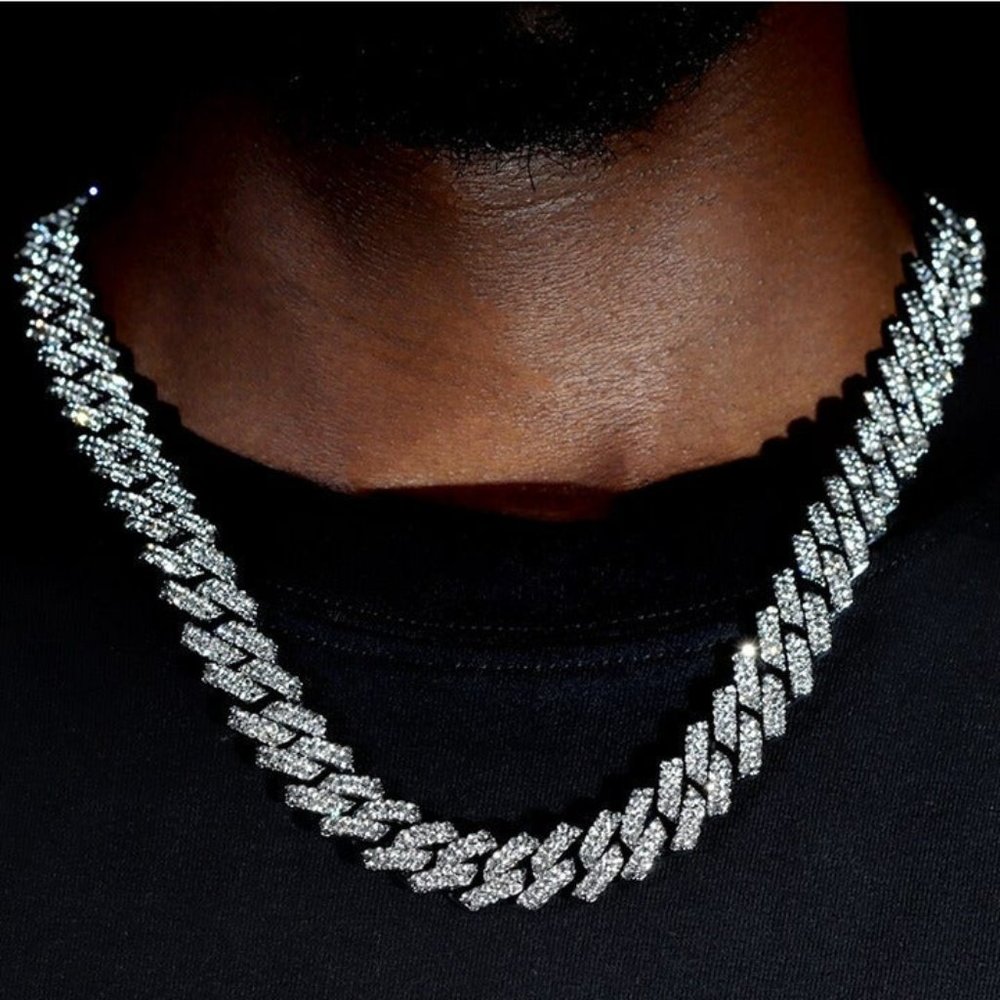 24" Mens 5ct Diamond 18K White Gold Chain Necklace Guys Jewelry 5 ct 18 Karat